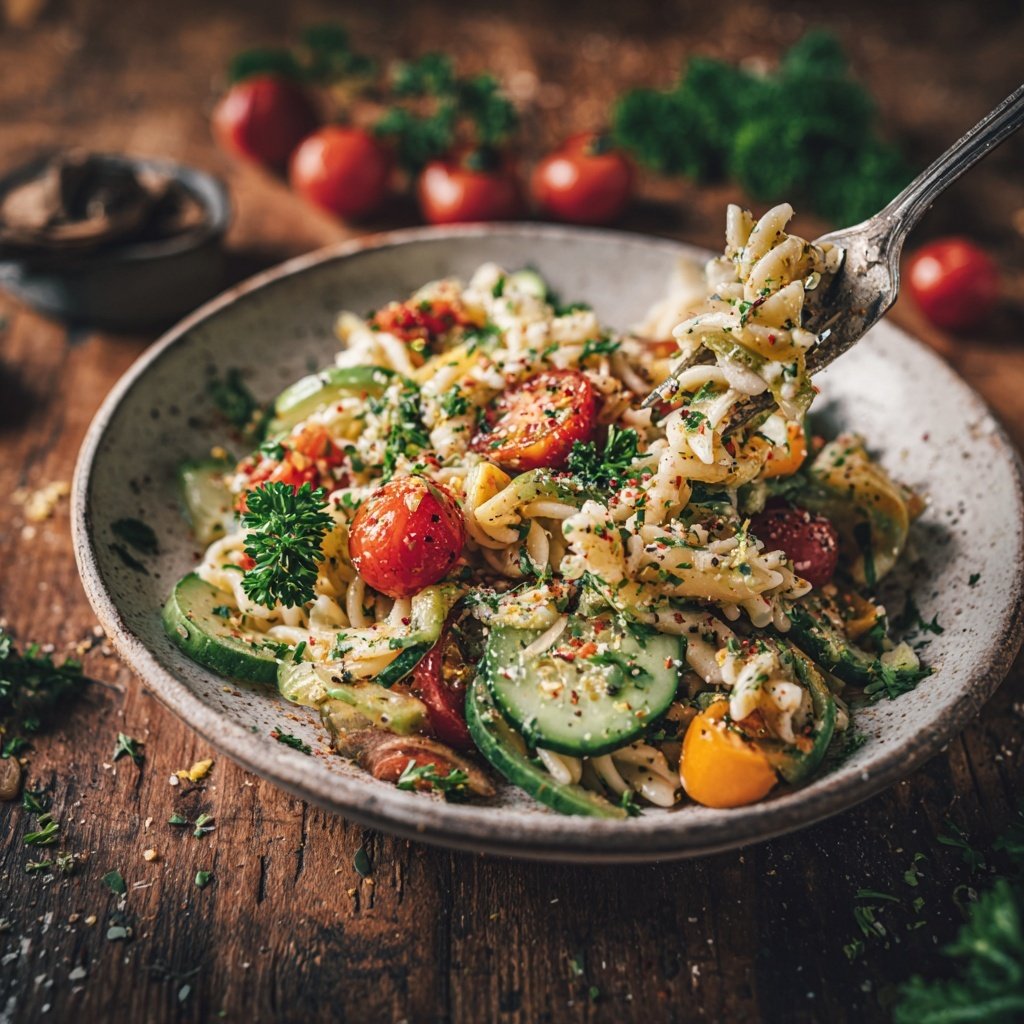 Mediterraner Nudelsalat Mit Zitronen Dressing