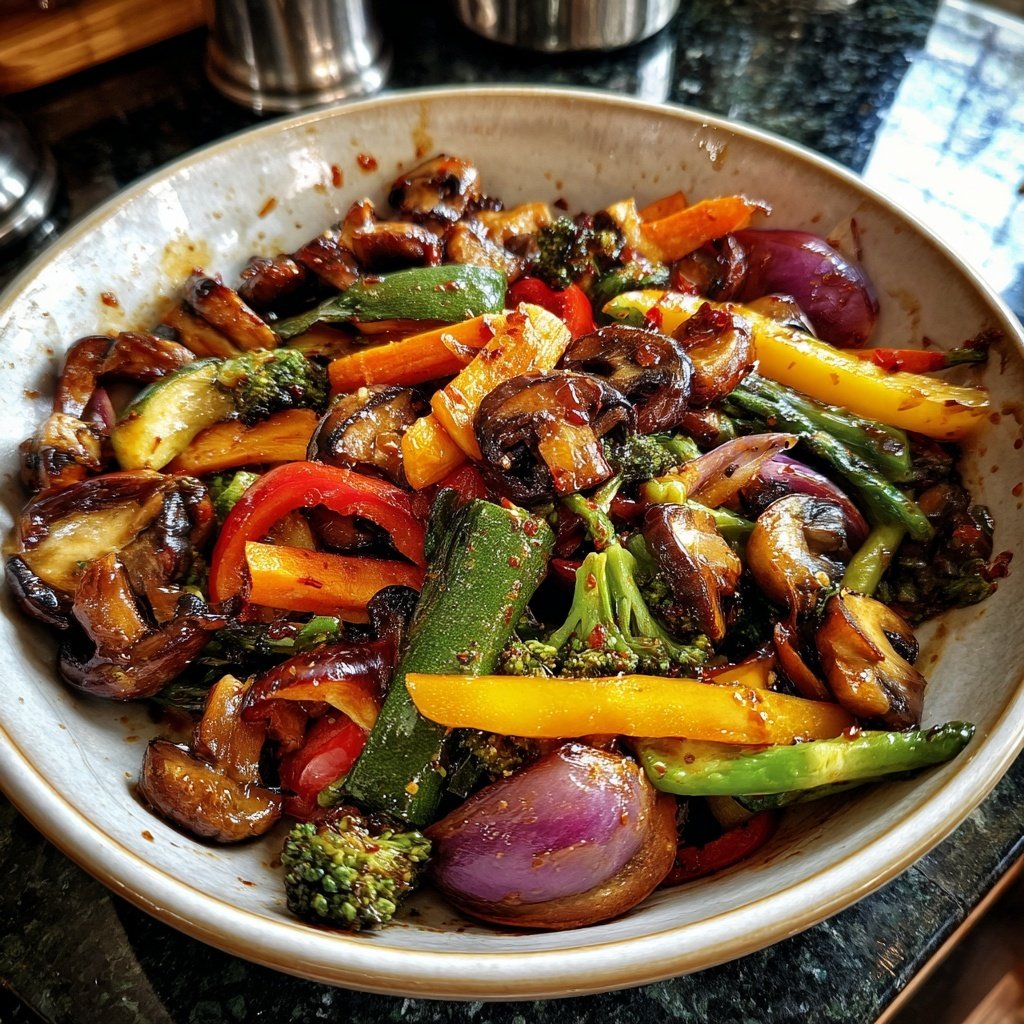 Gemüsepfanne mit Pilzen und Sojasauce