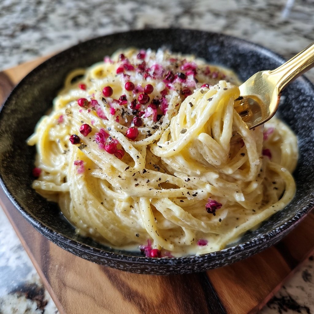 Pasta für zwei mit Sahne und rosa Pfeffer
