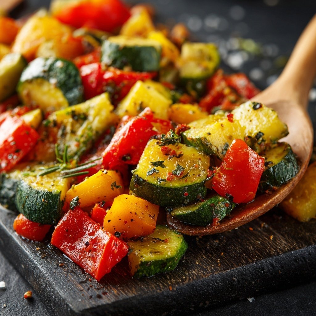 Vegetarisches Abendessen mit Gemüsepfanne