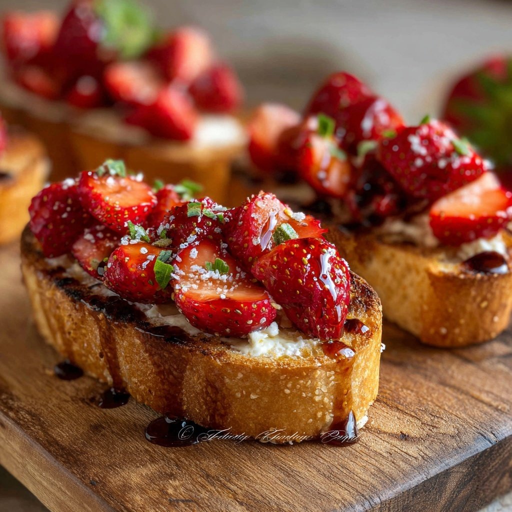 Herzförmige Bruschetta mit Erdbeeren